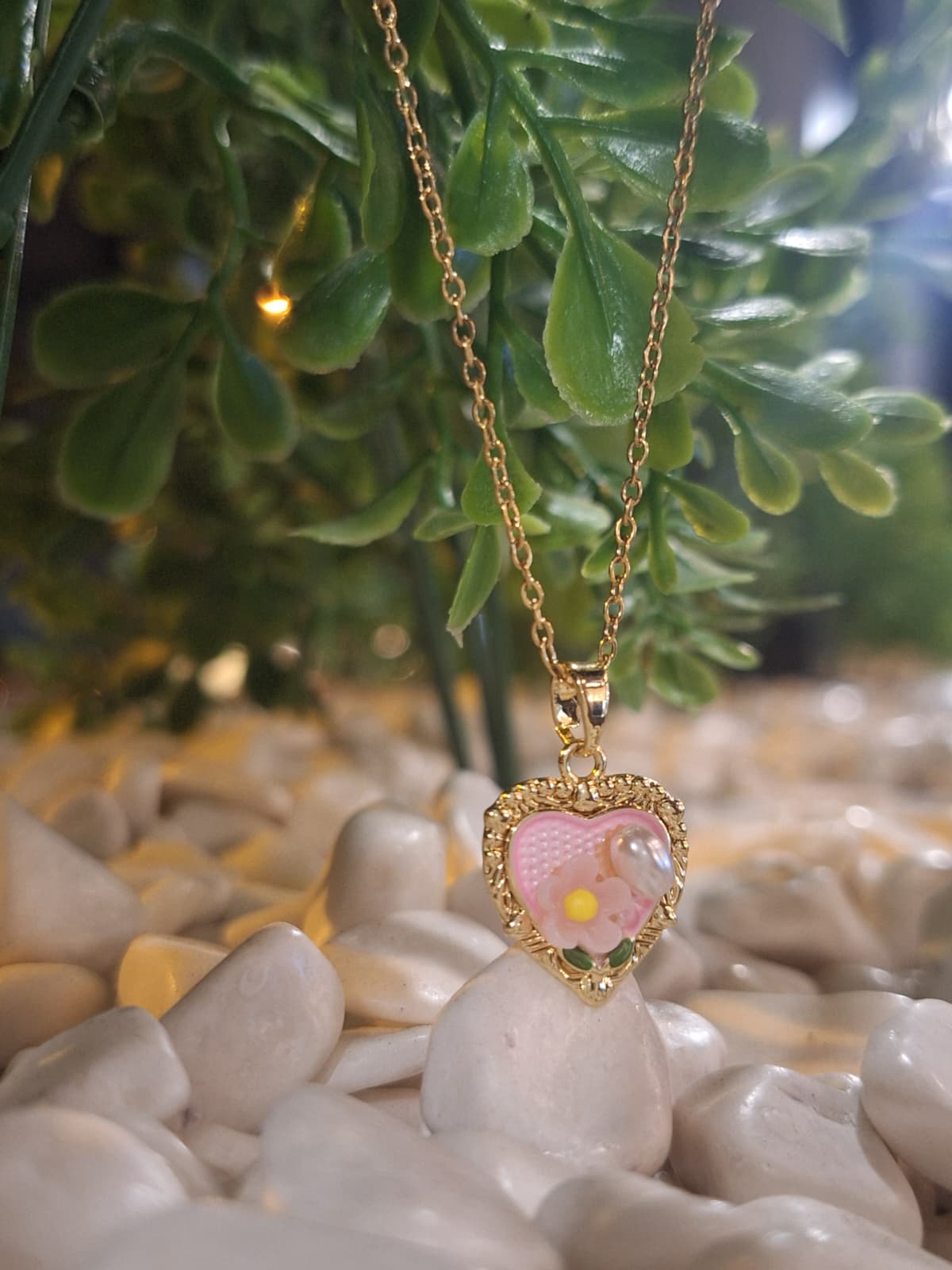 Çelik Sanat Kalp Pembe Kolye